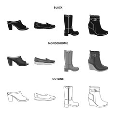 Vector illustration of footwear and woman logo. Set of footwear and foot stock vector illustration.