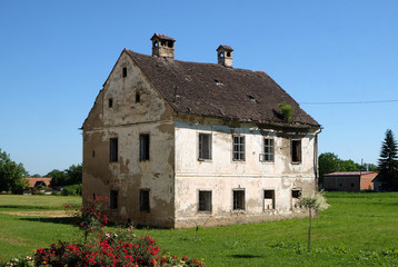 Abandoned and ruined country house in Lonjsko Polje, Croatia