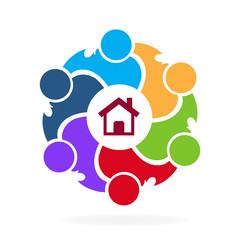Logo teamwork people around house