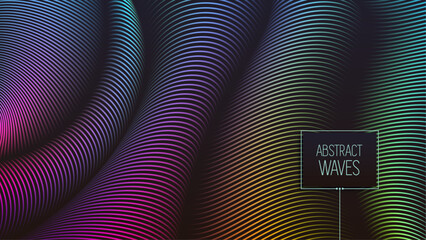 Vector warped lines background. Flexible stripes twisted as silk forming volumetric folds. Fluent colorful stripes with variable width. Modern creative abstract background.