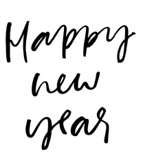 Happy New Year. Handwritten text. Modern calligraphy. Isolated on white
