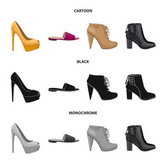 Vector design of footwear and woman icon. Collection of footwear and foot vector icon for stock.