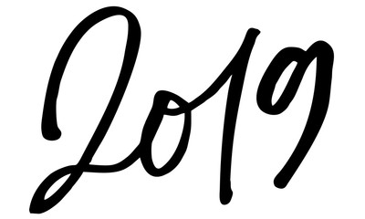 2019. Handwritten text. Modern calligraphy. Isolated on white