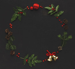 Christmas decoration frame on black background
