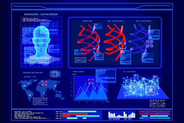 Futuristic virtual graphic artificial intelligence computer on blue background screen,illustrator picture © athitat