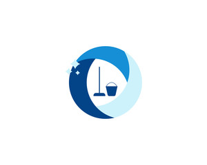 Cleaning logo idea with abstract circle and mop with bucket