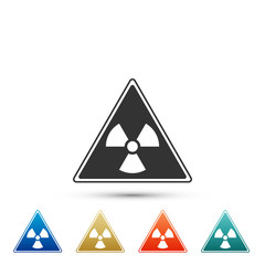 Triangle sign with radiation symbol icon isolated on white background. Set elements in colored icons. Flat design. Vector Illustration