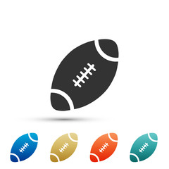 American Football ball icon isolated on white background. Set elements in colored icons. Flat design. Vector Illustration