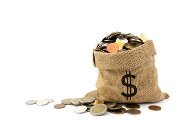 Coins in sack bag