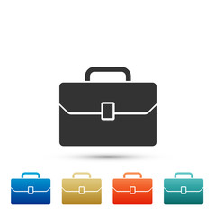 Briefcase icon isolated on white background. Business case sign. Set elements in colored icons. Flat design. Vector Illustration