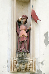 Saint Florian statue on house facade in Varazdin, Croatia 