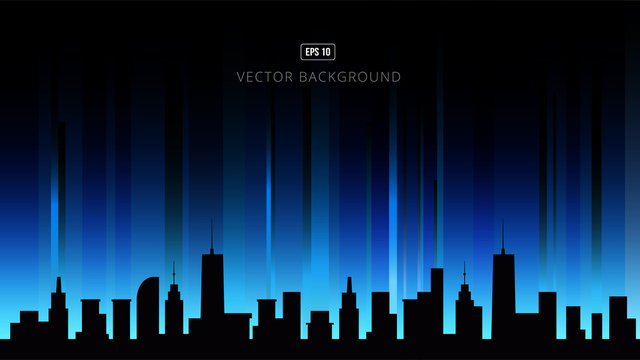 Night cityscape vector illustration. Silhouettes of urban buildings.