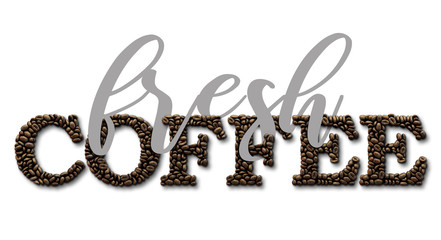 Fresh Coffee typography quote. Coffee bean design lettering quote. 3D Rendering