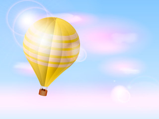 Yellow air ballon in the morning. Vector illustration