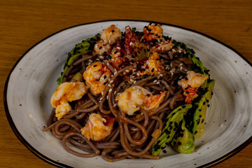 Soba with prawn and avocado