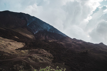 Small volcanic rock and lava flow down Pacaya Volcano, one of Guatemala's most active volcanoes