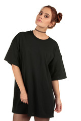 Fototapeta premium Blank t-shirt mock-up - Cool streetwear fashion girl ready for your design