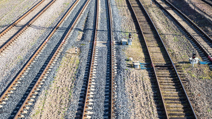 Obraz premium panoramic view of many railway tracks