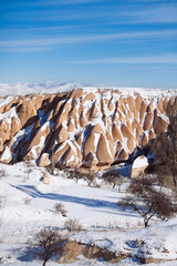 View of Valley in winter season, Cappadocia national park, Turkey
