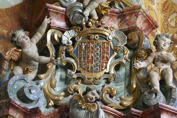 Angel statue on the altar in the Baroque Church of Our Lady of the Snow in Belec, Croatia