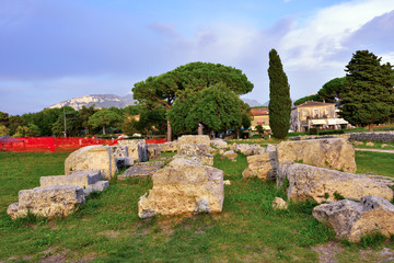 Paestum capaccio Italy The ancient ruins of remains of religious buildings of the ancient Greek...