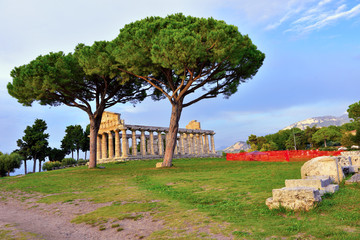 Paestum capaccio Italy The ancient ruins of remains of religious buildings of the ancient Greek...