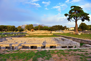 Paestum capaccio Italy The ancient ruins of remains of religious buildings of the ancient Greek...
