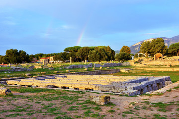 Paestum capaccio Italy The ancient ruins of remains of religious buildings of the ancient Greek...