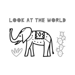 Travel card concept with elephant and text. Doodle style