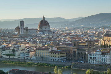 Beautiful view on hard of amazing Florence city and the Cathedral Santa Maria dl Fiore (Duomo), Florence, Italy