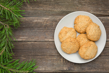 Homemade cookies on rustic wooden background