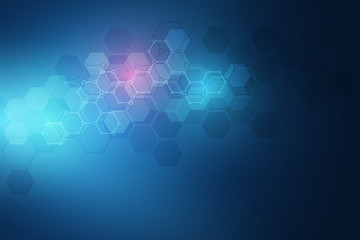 Molecular structure and chemical elements. Abstract molecules background. Science and digital technology concept. Vector illustration for scientific or technological design.