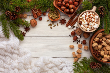 Ingredients for spicy hot chocolate or coffee