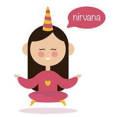 Girl meditating in air. yoga logo. Vector