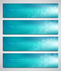 Set of scientific and technological vector banners. Abstract background with molecular structures.