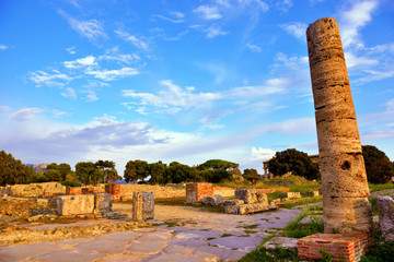 Paestum capaccio Italy The ancient ruins of remains of religious buildings of the ancient Greek...