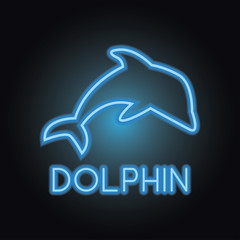 dolphin logo with neon sign effect. vector illustration