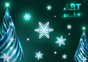 Naklejka na ściany i meble Creative Christmas, New Year tree. Design template. Snowflakes, highlights. Vector illustration.