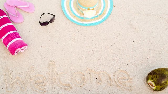 Welcome to the beach stop-motion on a tropical island, ready for summer fun in the sun at the seaside, Seychells, Praslin, Anse Lazio. 4K, 25p.