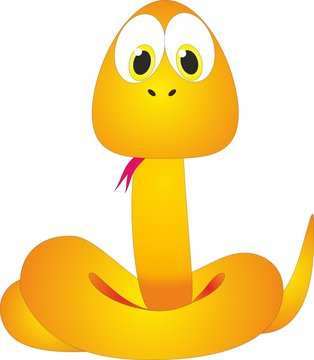 Raster illustration of yellow Cartoon snake on white background