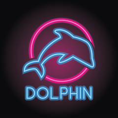 dolphin logo with neon sign effect. vector illustration
