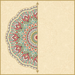 Ornate vintage wedding card template with place for your text. Luxury ornamental mandala design background