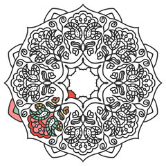 Black and White Seamless Pattern for Adult Coloring Page. Mandala Ornament for Seamless Texture. Tribal Zentangle Pattern in Vintage Style