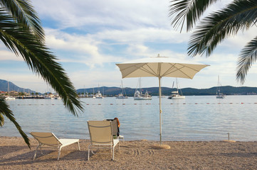 Beach vacation. Montenegro, Adriatic Sea, Bay of Kotor, Tivat