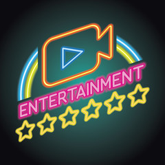 movie cinema entertainment logo with neon sign effect. vector illustration