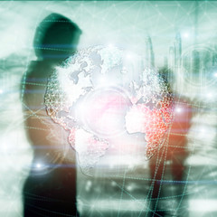 3D earth hologram, Globe, WWW, Global Business and Telecommunication.