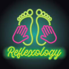 reflexology zone therapy logo with neon sign effect. vector illustration
