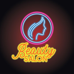 beauty salon logo with neon light effect. vector illustration