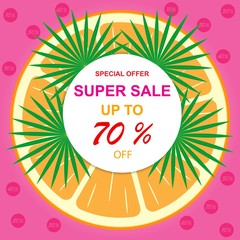 Banner design template, super sale, special offer, vector illustration, discounts, sale up to 70% off