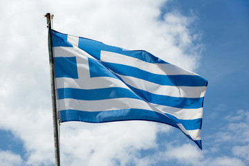 Waving Greece flag on skyscape background